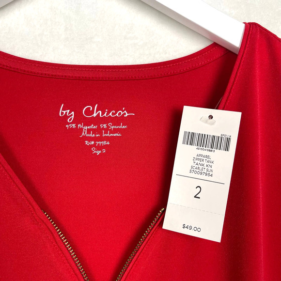 NWT Chicos 2 Red with Gold‎ Zipper Tank Polyester/Spandex Blend, Women’s Large - Picture 3 of 9